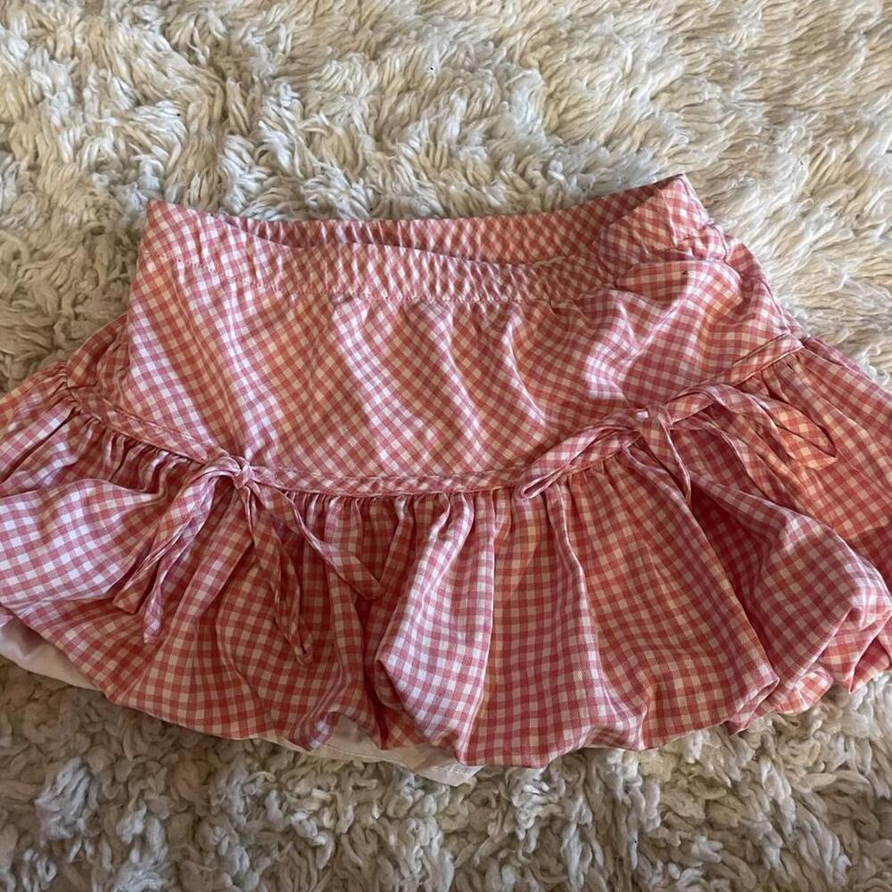 Pink Gingham Ruffled Mini Skort with Bows